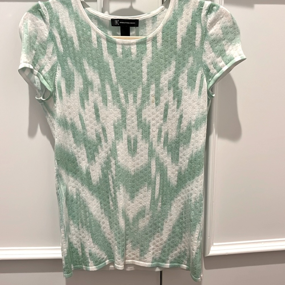 INC sequin Green and white top